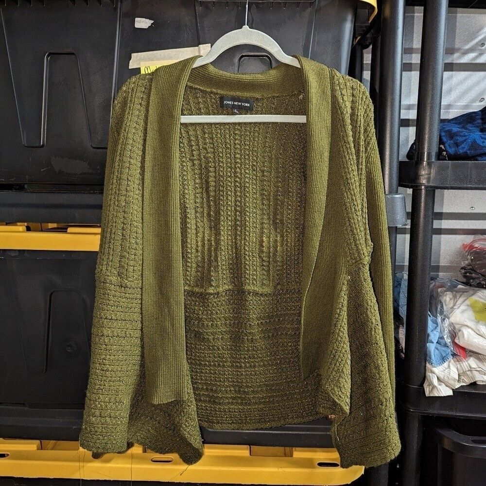 Minimalist Knit Cardigan Sweater Open Front Sweater Size Large Green Jones NY